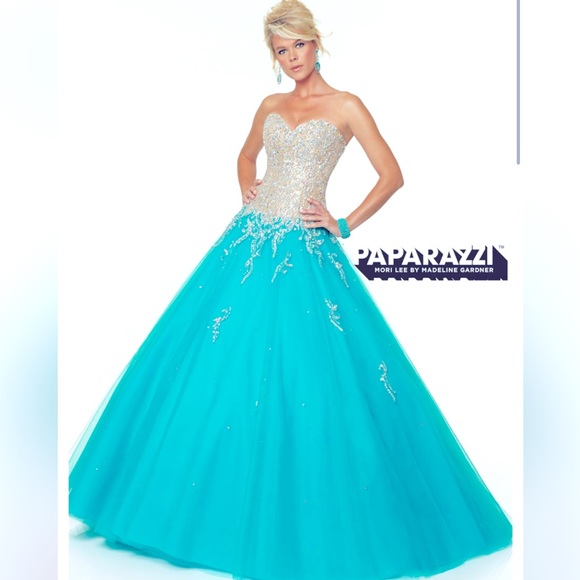 Like New Mori Lee Sexy Gorgeous Crystal Strapless Stunner with Aqua Tool,All Products : American Fashion Style Bags On Sale